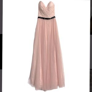David’s Bridal Black and Pink Lace Strapless Dress
